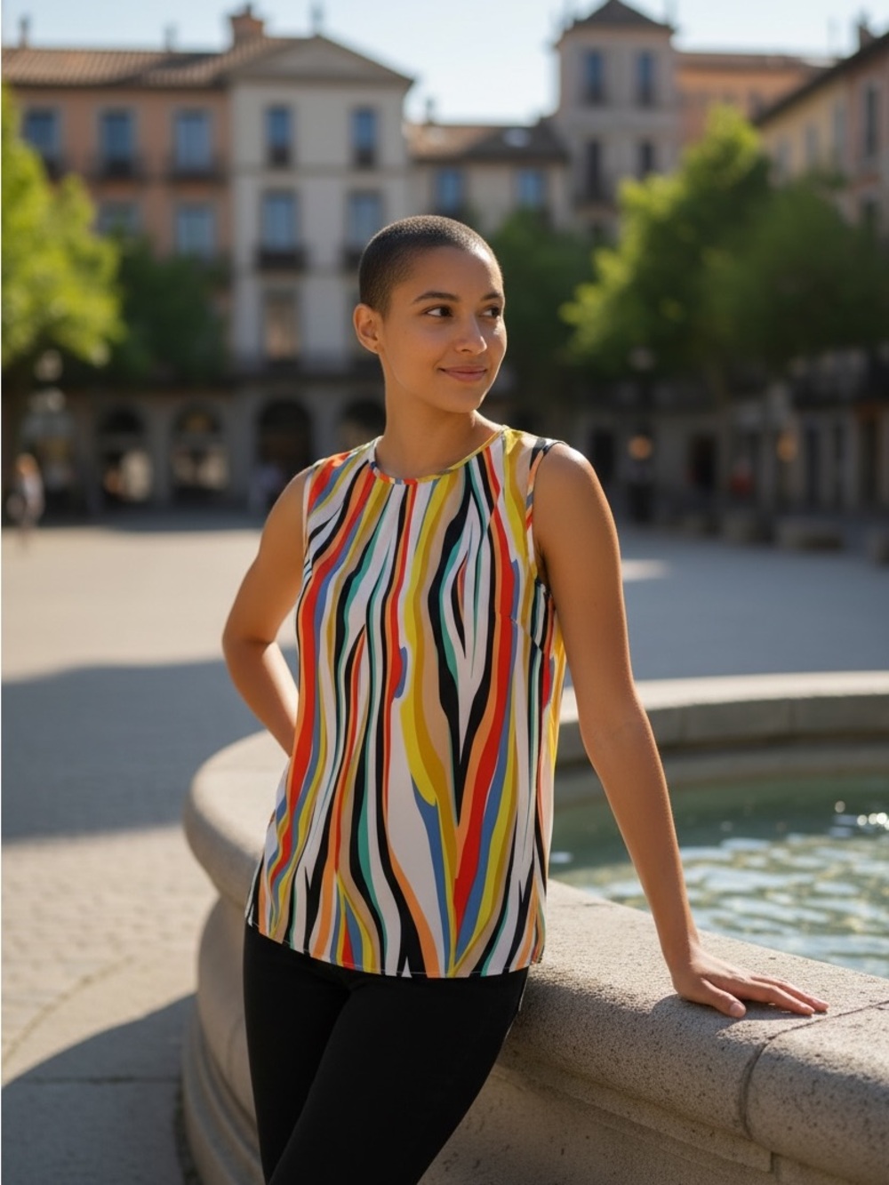 Halogen Multi-Color Stripes Sleeveless Blouse | XS | Keyhole Back